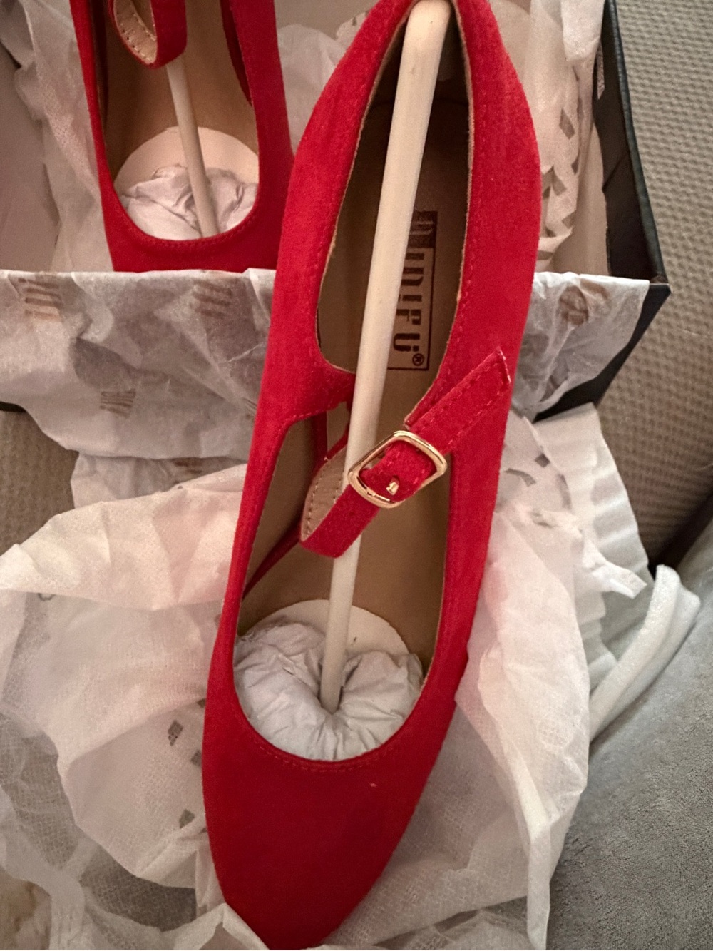 Red Mary Jane Suede Flats by -